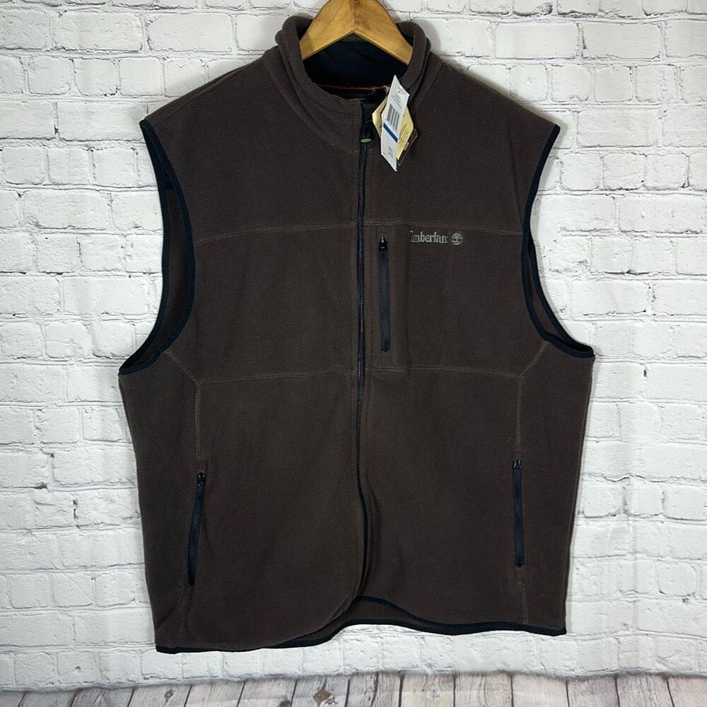 Timberland Super Deep Brow‎ Mens Brown Fleece Vest Full Zip size XL NEW